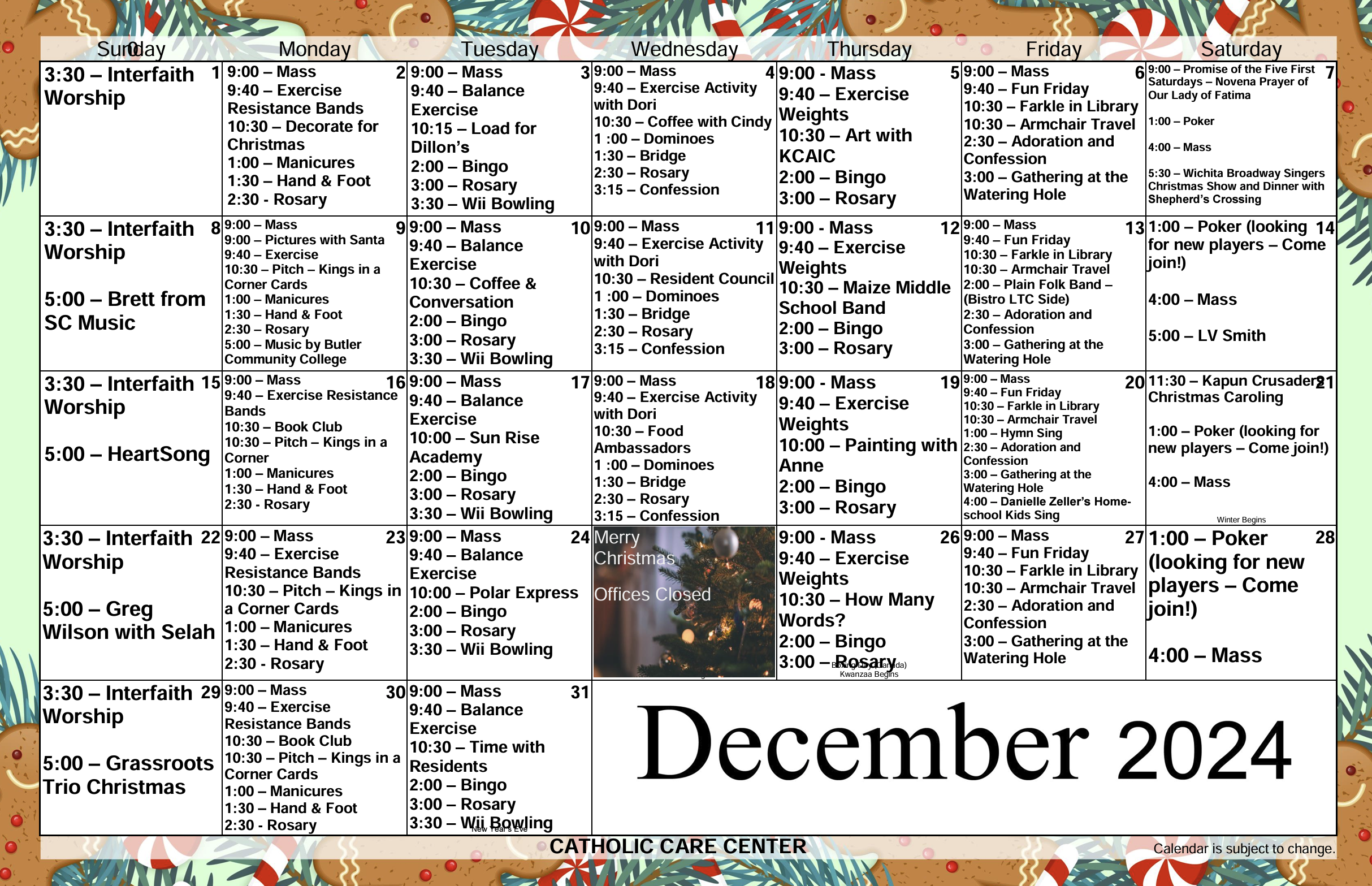 Calendar for Assisted Living Calendar